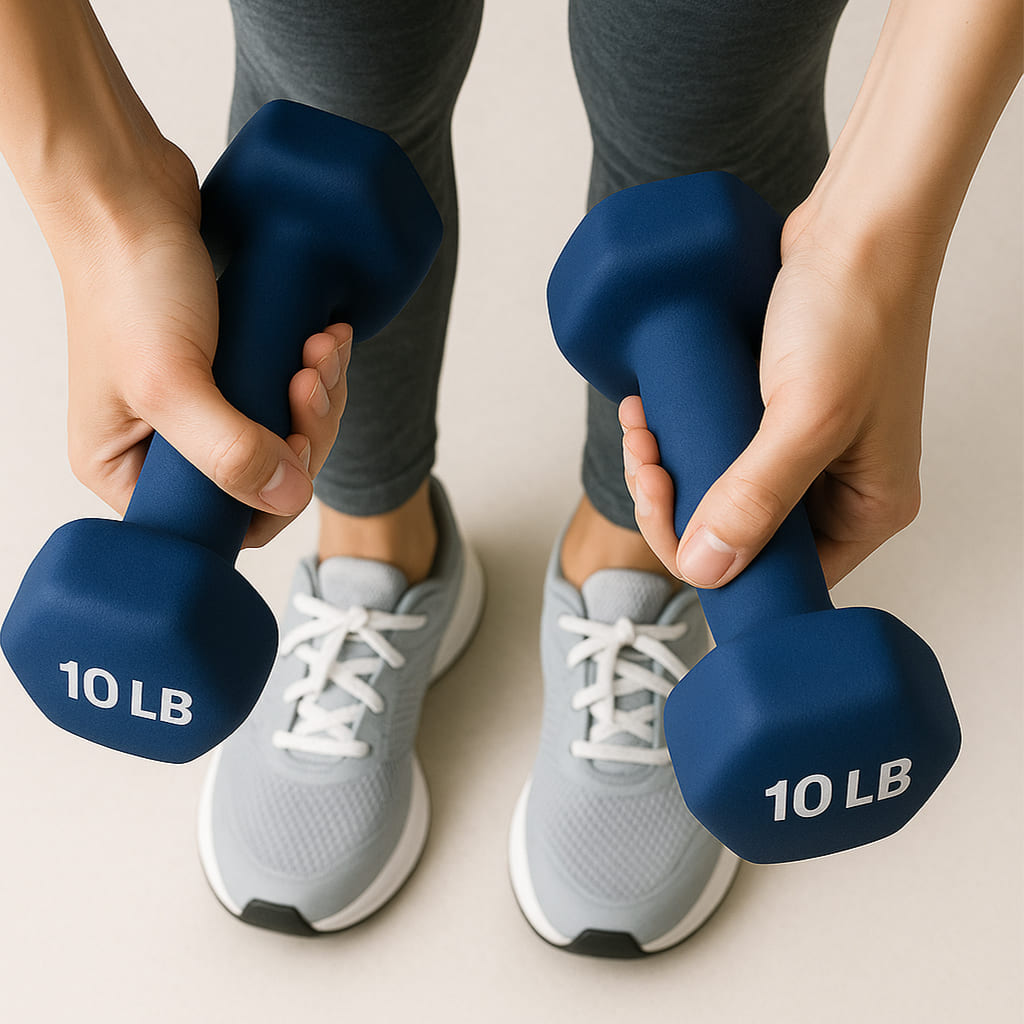 Medivita GripHanteln Neopren in Händen einer Person, perfekte Fitnessgeräte für jedes Training.