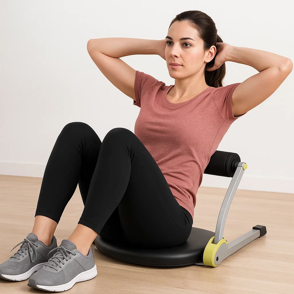 Frau nutzt den Medivita KörperStark Heimtrainer für ein effektives Bauchmuskeltraining.