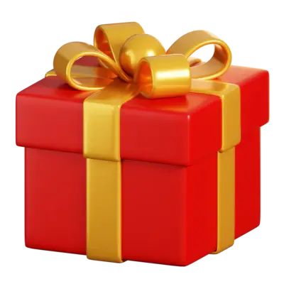 🎁 Gratisgeschenk 🎁 – rotes Geschenk mit goldenem Band und Schleife, perfekt für Überraschungen und spezielle Anlässe.
