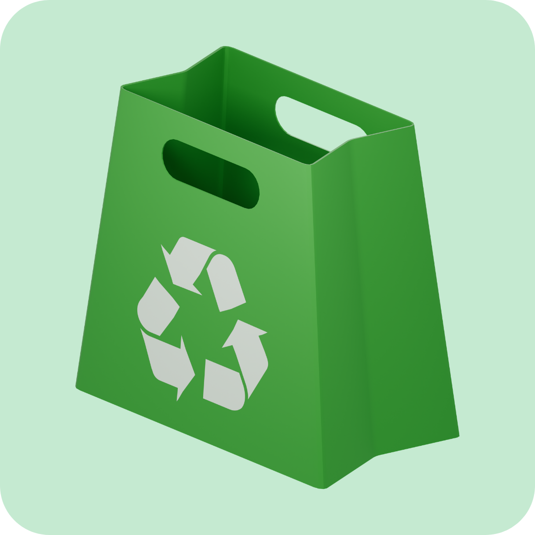 Umweltfreundliche Verpackung mit Recycling-Symbol auf grünem Hintergrund.